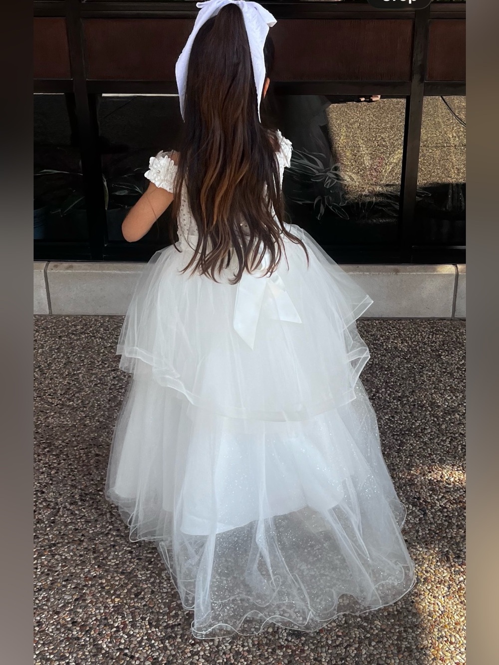 White Floral Appliqué Tulle Kids Dress